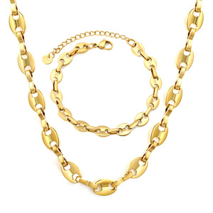 Stainless Steel Pig Nose Chain Necklace And <b>Bracelet</b> <b>Set</b> 18K Gold Plated Unisex Fashion Jewelry Gift <b>Set</b> - Product Image 1