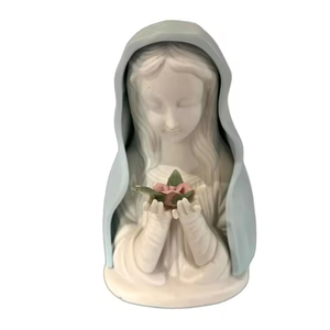 Busto de Cerámica Vintage de la Virgen María con Túnica Azul y una Rosa Rosa - Product Image 6