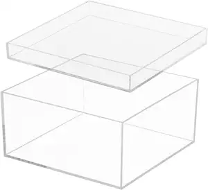 صندوق من الأكريليك الشفاف مزود بغطاء، صندوق مربع من الأكريليك الشفاف والبلاستيك على شكل مكعبات لتخزين الحلوى والحلوى الصغيرة والمجوهرات