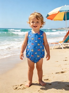 SR4105 rts Robe jaune pour bébé avec chapeau brodé, barboteuse sans manches en coton et élasthanne pour bébé, vente en gros - Product Image 6