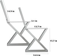 Banc de patio extérieur moderne en fer blanc, pieds de 16 pouces, base de chaise en métal triangulaire avec support de dossier, lot de 2