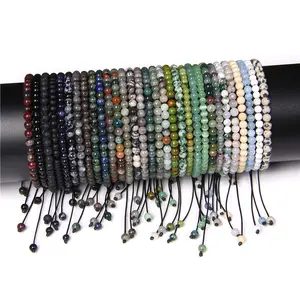 High quality 4mm handmade couple stretch adjustable gemstone stone beads bracelet for men women fashion accessories