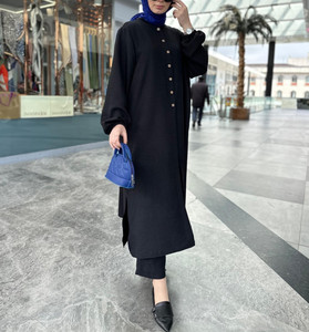 HANO Dubai Abaya Set Design Color sólido Blusa musulmana y <span class=keywords><strong>pantalones</strong></span> Conjunto Camisas Vestido musulmán Ropa islámica Mujeres Tops musulmanes largos - Product Image 5
