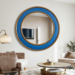 Espejo de baño de poliresina Azul Mediterráneo redondo elegante con marco dorado estilo Art <span class=keywords><strong>Deco</strong></span> para decoración de baño - Product Image 1