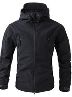 Veste tactique softshell multi-poches pour homme avec logo personnalisé, capuche réglable, style randonnée et chasse