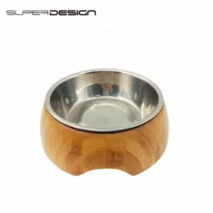 Great Supplier Hot Item Pet Bowl Bamboo Round Solid Bamboo Dog Bowl Stand Eco-Friendly Environmental Material