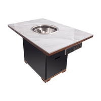 Ensemble de table à manger de restaurant de meubles commerciaux avec cuisinière à induction intégrée dans la table de marmite sans fumée