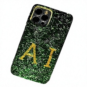 Étui de téléphone antichoc fait main avec perles vertes et motif floral en strass doré pour Apple iPhone 6 pouces - Product Image 1
