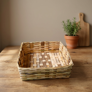 Cesta de Almacenamiento de Bambú Hecha a Mano, Ecológica, Rectangular, Organizador Tejido para Decoración del Hogar, Cocina, Pan, Frutas - Product Image 2