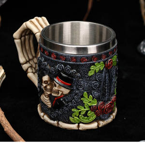Halloween esqueleto fantasma <span class=keywords><strong>matrimonio</strong></span> taza creativa única fantasma tazas Acero inoxidable cerveza café resina 3D calavera pareja cerveza Steins - Product Image 4