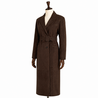 Manteau trench décontracté pour femme en cuir nubuck véritable marron noyer, à bouton unique et ceinture à boucle recouverte, coupe-vent et respirant pour l'automne