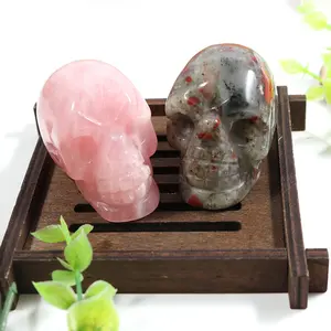 Big Wholesale nach 2 zoll schädel statue Hand Carved Crystal Skulls Craft Rose Quartz Skulls Head