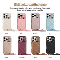 Étui de luxe avancé en cuir PU avec lanière et porte-cartes, protection intégrale pour téléphone portable avec sangle pour iPhone Samsung