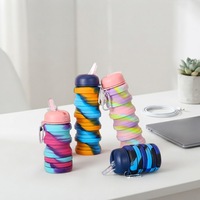 Bouteille d'eau pliable en silicone résistante à la chaleur sans BPA pour enfants, randonnée, avec couvercle