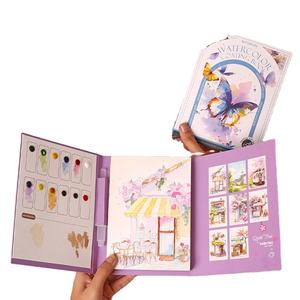 مفكرة تلوين بألوان مائية ثلاثية الطي محمولة تصنعها بنفسك ، مفكرة مدمجة للرسم والرسم الفني - Product Image 1