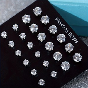 Juego de Aretes y Anillos Redondos de Aleación de Zinc con Circonita para Mujer, Engaste de Garra, Joyería para Fiesta, 12 Piezas, Hecho en China - Product Image 1