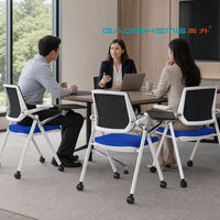 Chaise de formation GS-2401D avec tablette d'écriture, dossier en maille, bras pivotant pour tablette, 4 roulettes, siège rembourré, chaise personnalisable OEM ODM