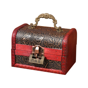 Antique Style Wooden Storage <b>Box</b> With Lock Retro Jewelry <b>Box</b> For Desktop Decorative Use - Product Image 5