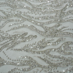 Sang trọng nặng Polyester Grand đính cườm vải thêu <span class=keywords><strong>sequin</strong></span> sợi ngang thoáng khí căng Sheer Dobby phong cách cô gái Wedding Dresses - Product Image 2