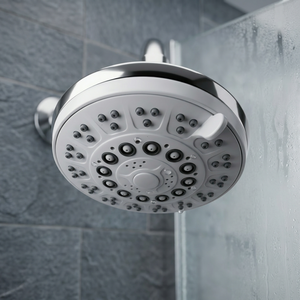Pommeau de douche à montage au plafond en chrome, jet de pluie multifonction, finition argentée, métal poli - Product Image 1