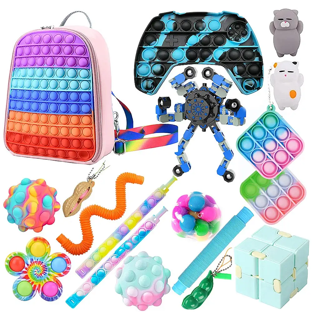 JYTZ0106 Popit Sensory Anti Stress Fidget Toys pacchetto corde elastiche regalo Popbubble Poppet Snap Fidget Toy Set per bambini