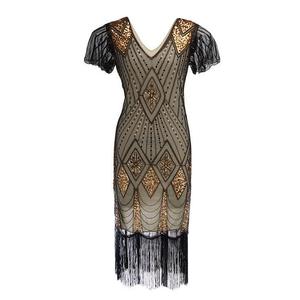 Petite quantité personnalisée sur mesure Oem femmes <span class=keywords><strong>robe</strong></span> <span class=keywords><strong>Vintage</strong></span> des années <span class=keywords><strong>1920</strong></span> <span class=keywords><strong>robe</strong></span> Great Gatsby paillettes clapet bal gland ourlet robes - Product Image 1