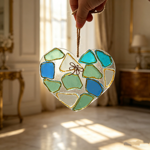 Decoración Colgante para Ventana o Balcón, Hecha a Mano, con Forma de Corazón, Estilo Bohemio Moderno Minimalista, de Vidrio Marino Arenado, Envío Directo - Product Image 2
