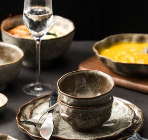 Juego de Vajilla Rústica de Gres, Platos y Tazones de Cerámica con Borde Irregular, Aptos para Microondas, Vajilla para Restaurante, Utensilios de Cocina de Cerámica - Product Image 2