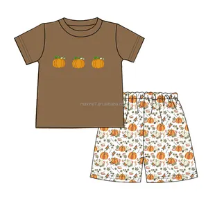 Fall Children Clothes Thanksgiving Pumpkin Embroidery Boutique Toddler Baby Girls Dresses Outfits