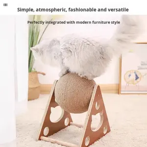 Mainan kucing papan garuk, mainan kucing papan gores kayu vertikal bola Sisal tahan lama minimalis tahan aus tidak rontok - Product Image 4