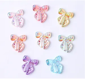 New 3D Clear Bow Nail Charms 100pcs Resin Diamonds Decorations Beautiful Girl Colorful Art Accessories