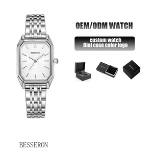 Montre-bracelet personnalisée avec logo privé pour femmes, boîtier rectangulaire carré, bracelet en acier inoxydable argent/or, montre à quartz pour femmes - Product Image 2