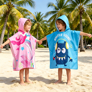 Serviette <span class=keywords><strong>de</strong></span> <span class=keywords><strong>plage</strong></span> poncho pour enfants avec impression par transfert thermique personnalisée, serviette <span class=keywords><strong>de</strong></span> bain à capuche douce en tissu éponge pour la <span class=keywords><strong>plage</strong></span> et le surf - Product Image 1