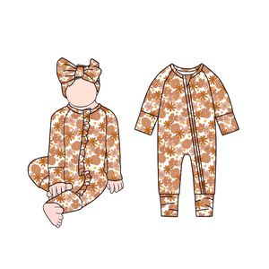 Fb-2 カスタムプリント柄 春 230g コットン/竹素材 女の子用ジャンプスーツ 隠しジッパー パジャマ ベビー スリーパー - Product Image 3