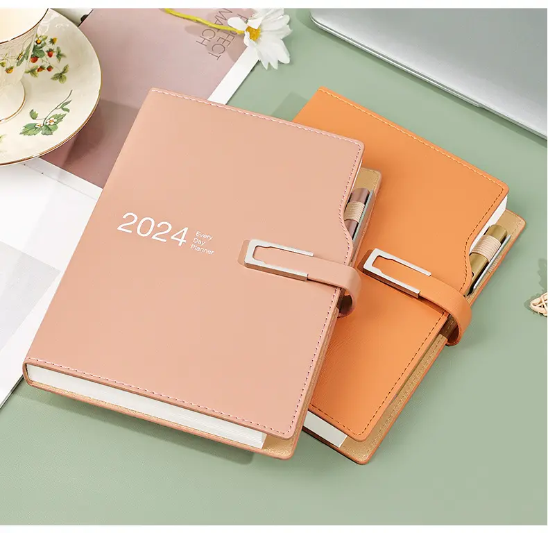 Factory custom logo blank cover notebook plastic Pu Leather cover diary metal notebook with Pen Set exercise books for schools