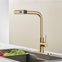 Robinet de cuisine moderne en acier inoxydable 304 brossé doré, extractible, multifonctionnel, cascade, eau chaude et froide pour évier