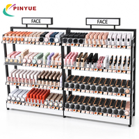 Présentoir de maquillage en métal sur pied pour magasin, 5 niveaux, vitrine commerciale pour rouges à lèvres avec plateaux en acrylique pour les commerces