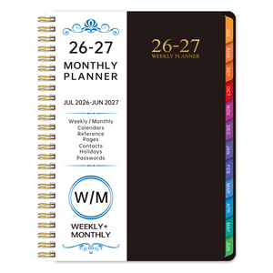 Agenda/Journal personnalisé imprimé sur mesure avec intercalaires mensuels colorés, carnet de planification hebdomadaire et mensuelle à spirale en PU rigide, juillet 2026 - <span class=keywords><strong>juin</strong></span> 2027 - Product Image 2