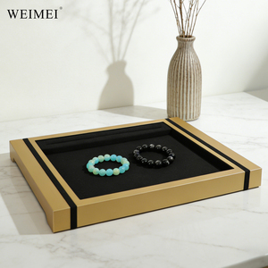 ถาดโชว์เครื่องประดับ WEIMEI แบบสั่งทำพิเศษ หรูหรา ทันสมัย สีแชมเปญโกลด์ หนัง PU กำมะหยี่สีดำ สำหรับสร้อยคอ แหวน ต่างหู - Product Image 6