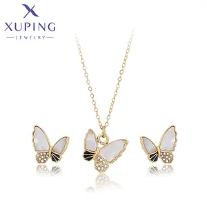 T000716210 Xuping Jewelry 14K gold color Fashion Elegant Shell pieces and diamond Mosaic butterfly stud earrings necklace set
