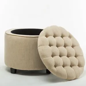Modern tasarım çıkarılabilir puf ayak dinlenme sandalyesi depolama puf yuvarlak kutu tepeli kumaş sandıklı tabure