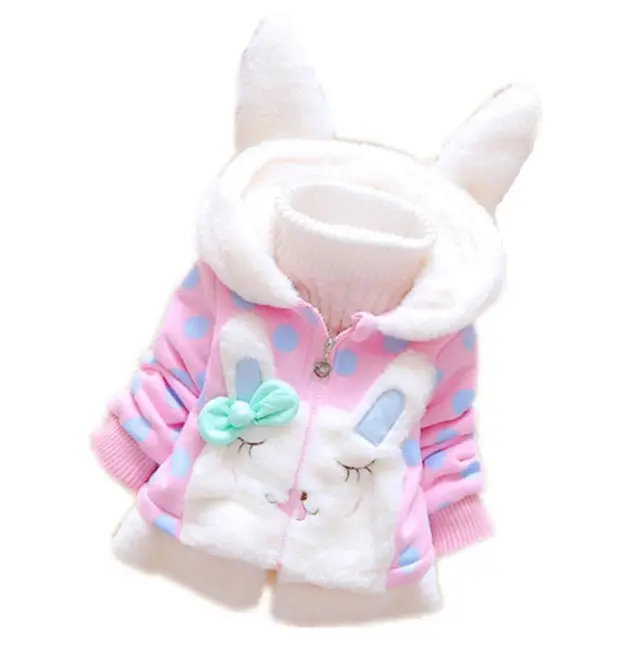 Yeni ürünler kış çocuk ceket kadife ceket kızlar nokta tavşan kulaklar kapşonlu ceket