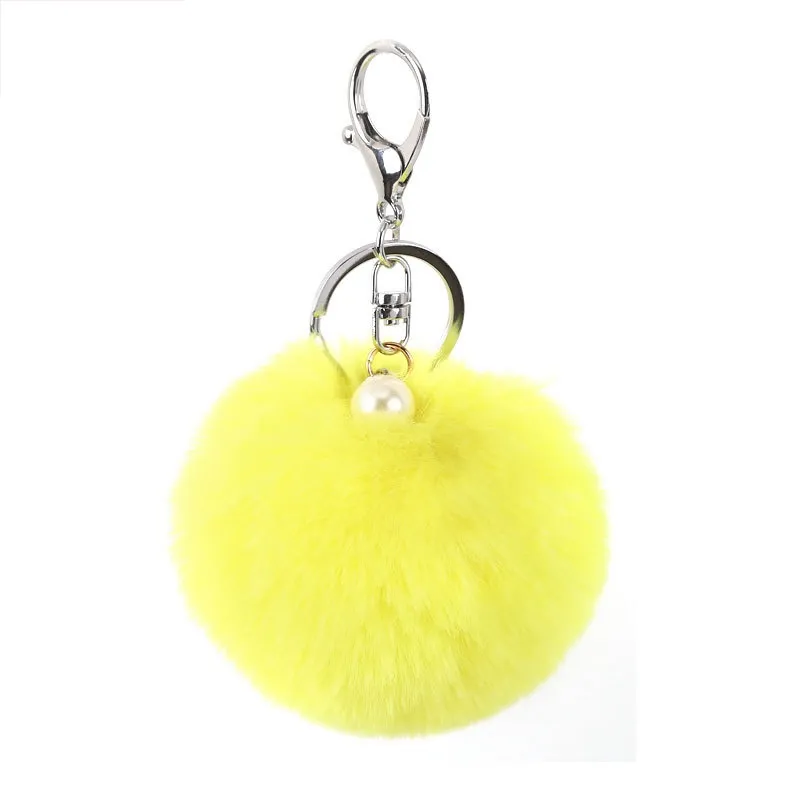 Stock de fábrica, llavero de bola de piel de pompón Simple de 8cm, llavero de Animal de piel de conejo Artificial para mujer, bolso de coche, accesorios, llavero