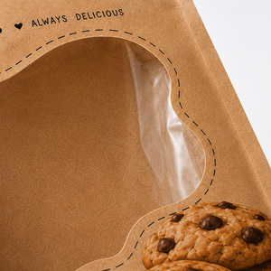 Custom Printed Kraft Paper Cookie Packaging Bag Resealable Zipper Stand Up Pouch with Clear <b>Window</b> - Product Image 4