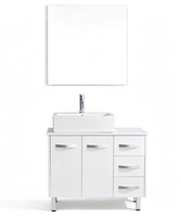 Ensemble de meubles de salle de bain contemporains à poser au sol, résistants à l'eau, avec miroir écologique inclus, pour usage commercial