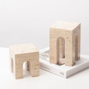 SAIDKOCC moderne créatif Beige Traversine petit tabouret ornement décoration douce modèle chambre carré géométrique arc décoration de la maison - Product Image 2