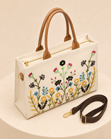 Sac fourre-tout en toile Hindvanta Global Embroidery, broderie florale peinte à la main, doublure en coton, réutilisable, bandoulière, personnalisé pour femme