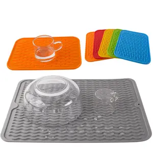 Bán Buôn Non-Slip Món Ăn Silicone Thoát Mat Cho Nhà Bếp Countert Chịu Nhiệt Silicone Khô Mat