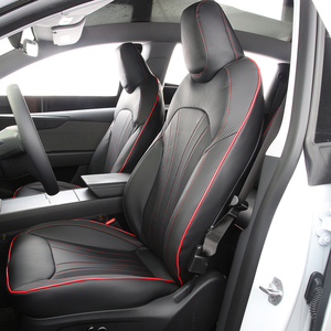 Fundas de Asiento de Coche GANE Design para Tesla, Personalizadas en Cuero Negro y Rojo, de Lujo, Transpirables y Resistentes al Desgaste - Product Image 1