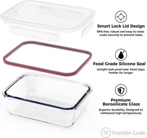 Bộ Hộp Đựng Thực Phẩm Thủy Tinh 5 Chiếc, Nắp Đậy Kín Khí Không Chứa BPA 860Ml + 3 Con Dấu Bằng Silicon Dự Phòng | Hộp Đựng Thực Phẩm Thủy Tinh - Product Image 2